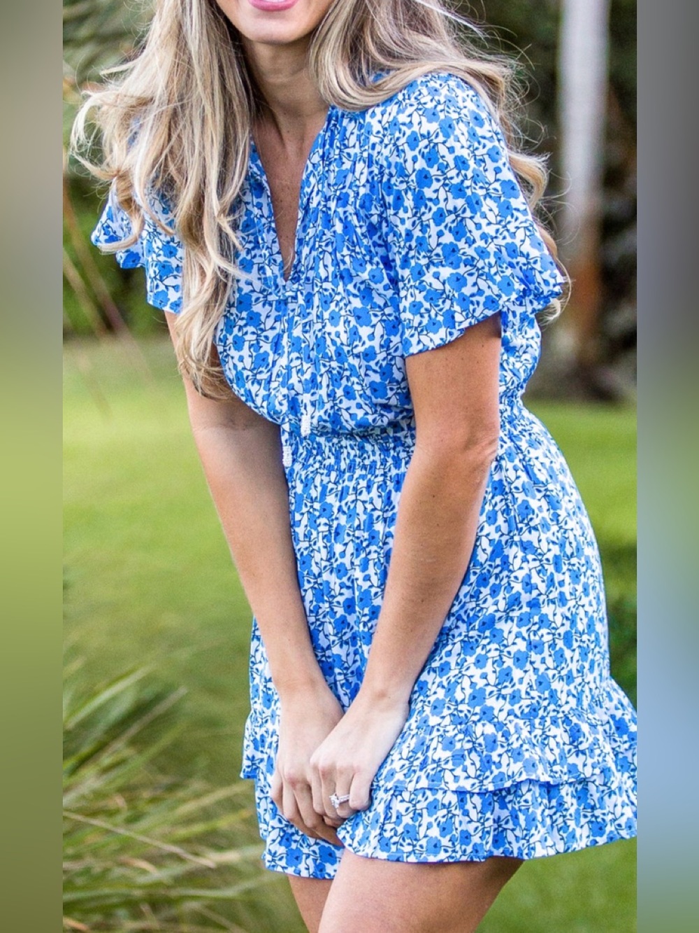 WALKER & WADE Small courtney mini tiered ruffles dress in blue poppy
